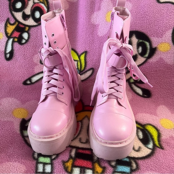 Current Mood pink combat boots - Picture 2 of 8